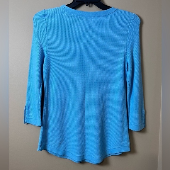Talbots Turquoise 3/4 Sleeve Scalloped Hem Timeless Knit Pullover Size Small - Picture 8 of 8